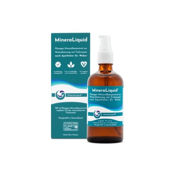 MineraLiquid® Minéraux concentrés liquides pour la minéralisation de leau et des boissons, idéal en combinaison avec un appa