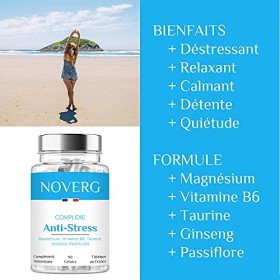 Anti-Stress | Diminue Anxiété & Fatigue Mentale | Relaxation, Détente & Sérénité | Magnésium, Vitamine B6, Taurine, Ginseng, 