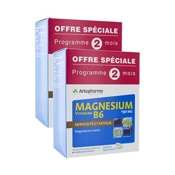 Arkopharma Magnésium Vitamine B6 150 mg Lot de 4 x 60 Gélules