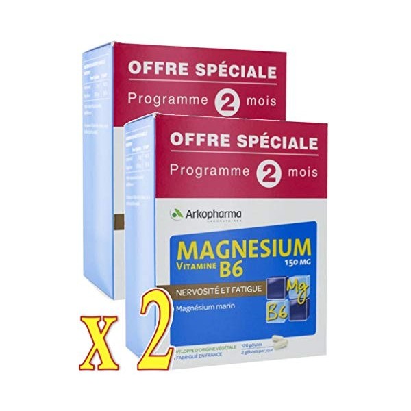 Arkopharma Magnésium Vitamine B6 150 mg Lot de 4 x 60 Gélules