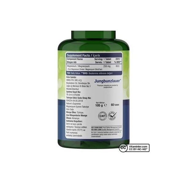 Natures Supreme Citrate de magnésium 250 mg 60 comprimés