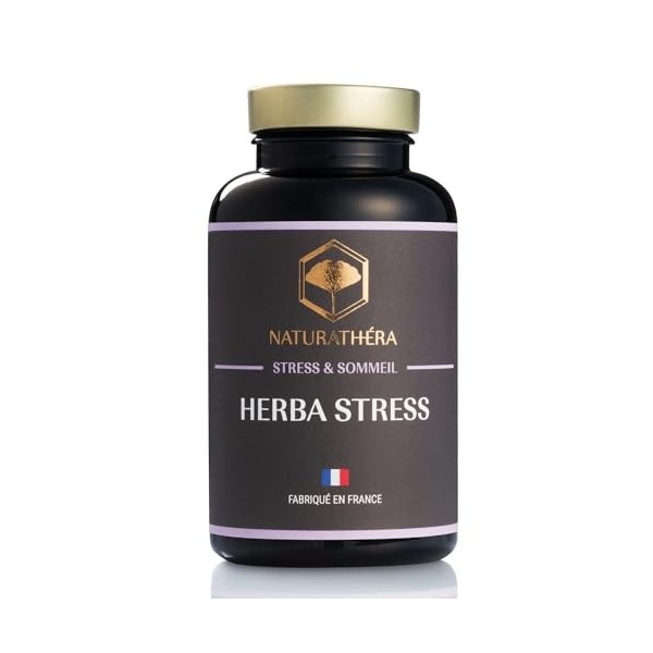 Naturathéra HERBA STRESS - Sans accoutumance - Complément Alimentaire Anxiété, Fatigue & Sommeil - Extrait Sec - 150 Gélules 