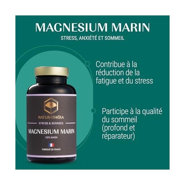 Naturathéra MAGNÉSIUM MARIN - Sans Effet Laxatif & Accoutumance - Complément Alimentaire Fatigue, Anxiété & Sommeil - 150 Gél