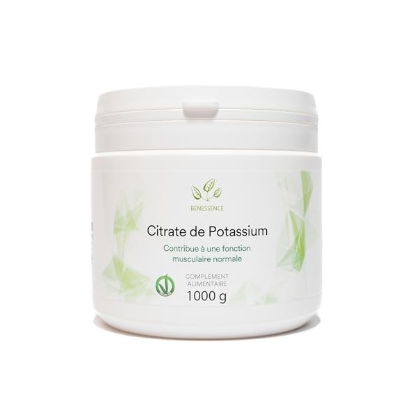 Benessence - Citrate de potassium soluble en poudre - 1000 g - 500 Jours dIntégration