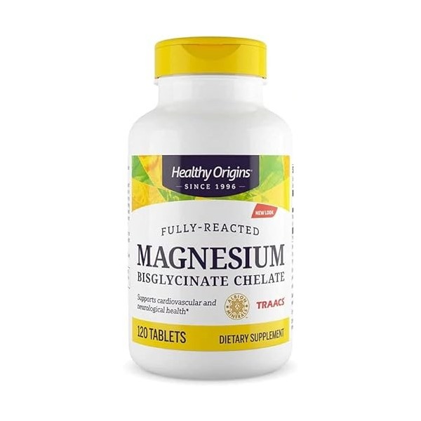 Healthy Origins, Magnesiumbisglycinat, 200mg de Magnésium, 120 Comprimés végétaliens, Testé en Laboratoire, Végétarien, Sans 