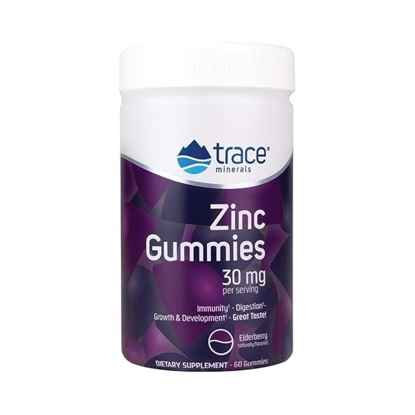 Trace Minerals, Gommes de Zinc, au Goût de Baies de Sureau, 15mg de Zinc Élémentaire, 60 Gommes végétaliennes, Testé en Labor