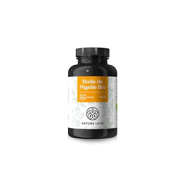 NATURE LOVE® Huile de Nigelle Bio - 240 gélules véganes - hautement dosé : 1000mg d’huile de nigelle égyptienne par dose jour