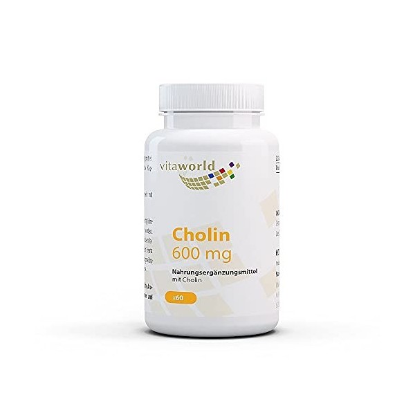 Pack de 3 Vita World Choline 300mg 3 x 60 Capsules Vegan Sans Additifs Naturel, Biodisponibilité élevée Made in Germany