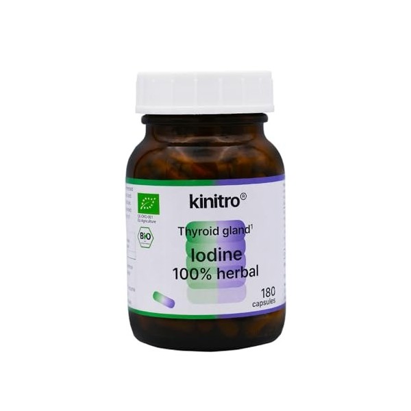 KINITRO Iodine 100% à base de plantes, Complexe de compléments alimentaires biologiques, 150 µg diode, 180 capsules, avec de