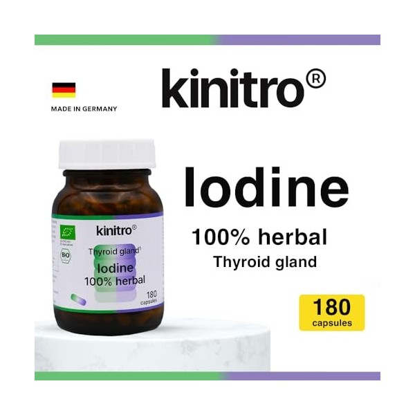 KINITRO Iodine 100% à base de plantes, Complexe de compléments alimentaires biologiques, 150 µg diode, 180 capsules, avec de