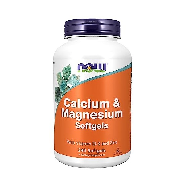 Now Foods, Calcium & Magnesium Softgels, 240 Capsules molles, Testé en Laboratoire, Vitamine D3, Zinc, Sans Gluten