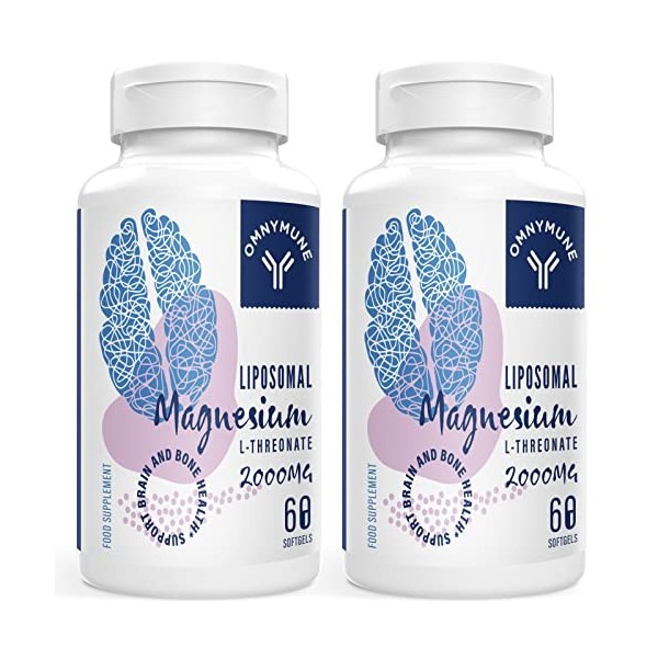 Liposomal - Thréonate de magnésium 2000mg - Supplément de magnésium avec vitamine D3 et K2 - Favorise la santé du cerveau et 