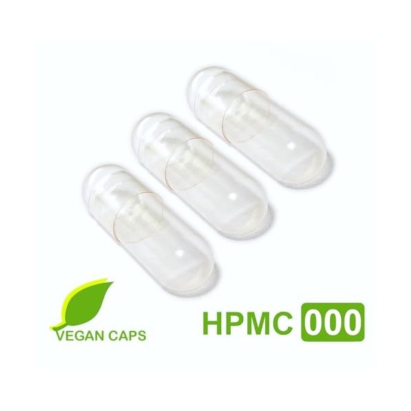 Lot de 100 gélules vides végétales/végétaliennes HPMC taille 000 transparent neutre au goût, sans colorant capsules vides d