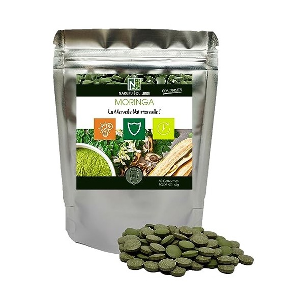 NAKURU | Moringa | Gamme Équilibre | Fabriqué en France | "La Merveille Nutritionnelle!" 90 Comprimés de 500mg / Poids Net: 