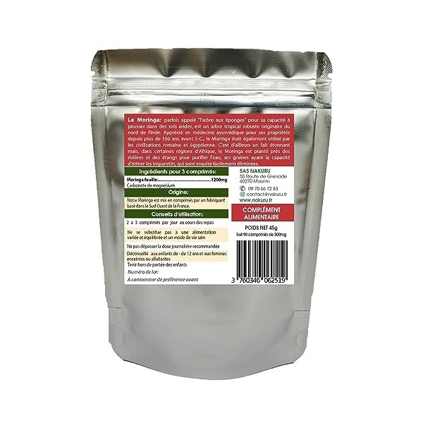 NAKURU | Moringa | Gamme Équilibre | Fabriqué en France | "La Merveille Nutritionnelle!" 90 Comprimés de 500mg / Poids Net: 