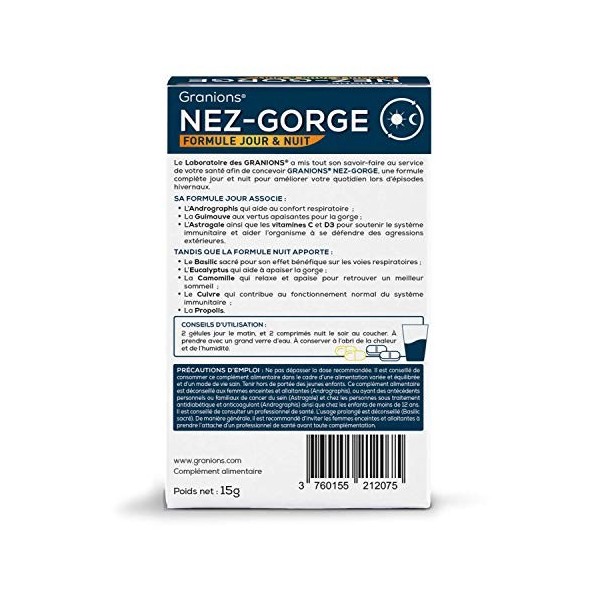 GRANIONS Nez Gorge I Formule jour : Apaise la gorge, améliore le confort respiratoire, soutient les défenses I Formule Nuit :