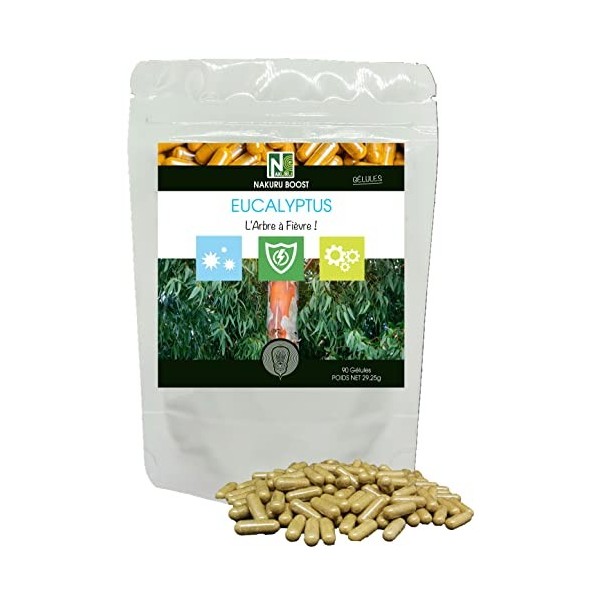 NAKURU | Eucalyptus | Gamme Boost | Fabriqué en France | "LArbre à Fièvre !" | 90 Gélules de 325mg / Poids Net: 29,25g 