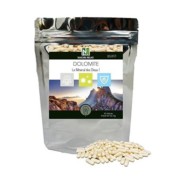 NAKURU | Dolomite | Gamme Relax | Fabriqué en France | "Le Minéral des Dieux !" | 90 Gélules de 475mg / Poids Net: 42,75g 