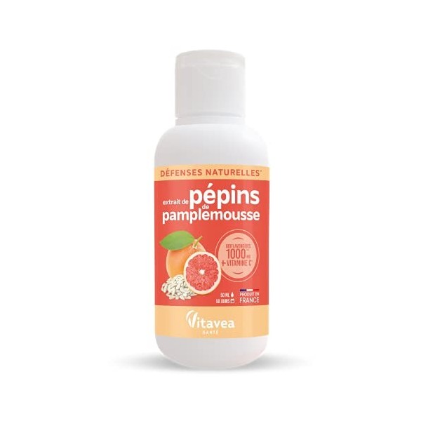 Vitavea - Extrait de Pépins de Pamplemousse Epp + Vitamine C : Défenses Naturelles, 50 ml, Concentré en Bioflavonoïdes