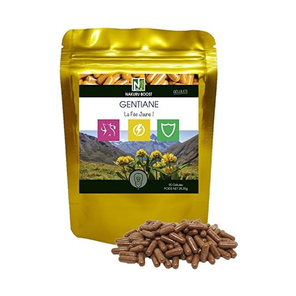 NAKURU | Gentiane | Gamme Boost | Fabriqué en France | "La Fée Jaune !" | 90 Gélules de 315mg / Poids Net: 28,35g 