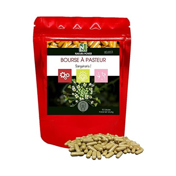 NAKURU | Bourse à Pasteur | Gamme Power | Fabriqué en France | "Sanguinaria !" | 90 Gélules de 285mg / Poids Net: 25,65g 