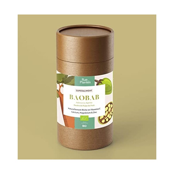 Poudre de Baobab BIO 100g | Superaliment | Immunité, Digestion, Anti-âge, Système articulaire et osseux | Rue des Plantes