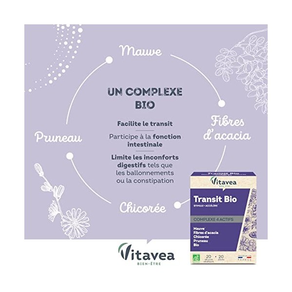 Vitavea - Complexe Transit BIO - Complément Alimentaire Transit - Mauve, Fibres Acacia, Chicorée et Pruneau BIO - Accélère et