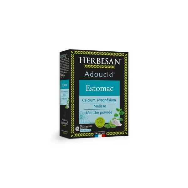 HERBESAN®-ADOUCID - Confort gastrique, Lendemain de fêtes- Chlorure de choline - Action rapide - Goût menthe - 30 comprimés à