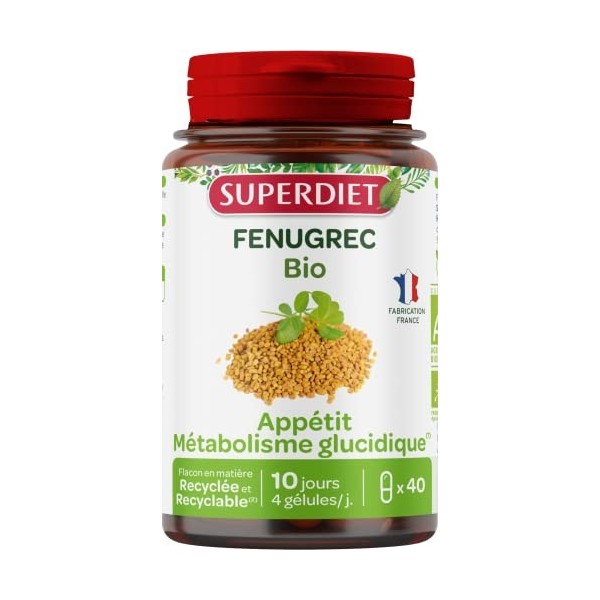 SUPERDIET - FENUGREC BIO - Appétit, Métabolisme glycidique - Fabrication française - 40 gélules