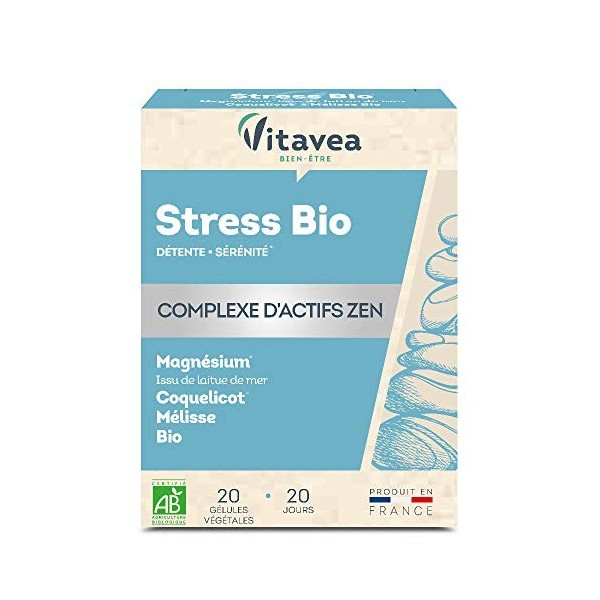 Vitavea - Complément Alimentaire Stress 100% BIO - Stress, Détente, Sérénité - Complexe Actifs Zen - Magnésium Laitue de Mer