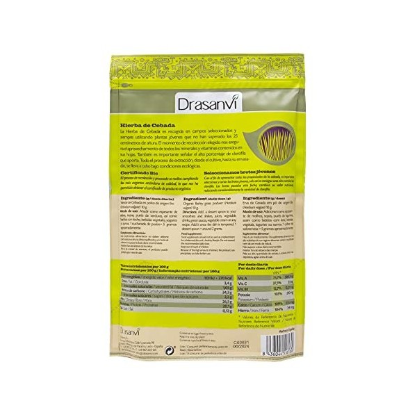 Drasanvi Herbe Cebada Bio 125 g Doypack Superaliments Drasanvi - 0