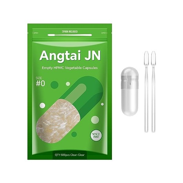 Gélules vides végétales Angtai JN Capsules végétales transparentes 100 unités , capsules vides remplies taille 000,avec cuill