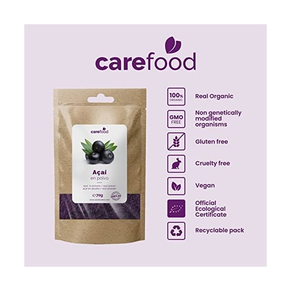 Carefood - Açaï en Poudre Bio - Superfood 100% Biologique Adapté aux Véganes - Super Aliment Idéal pour les Jus, Bowl, Smooth