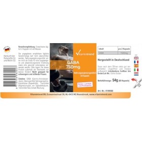 GABA 750mg - 60 gélules - Vitamintrend - acide gamma-aminobutanoïque - hautement dosé - végétalien | Vitamintrend®