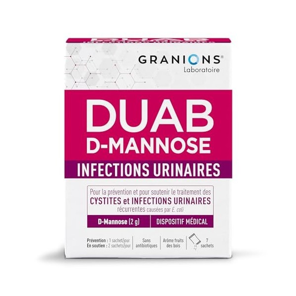 Duab D-Mannose GRANIONS | Dispositif médical | Traitement des cystites & infections urinaires chez la femme | En cas dinconf