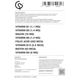 Carense Pharmaceutical | Complexe de vitamine B | 120 comprimés 4 mois dapprovisionnement | Soutient lénergie normale, le