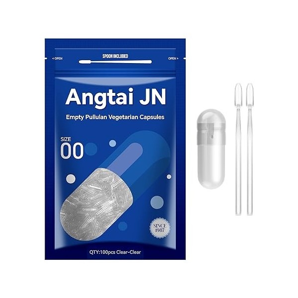 Angtai JN Gélules vides végétales,Pullulan capsules taille 00,100 capsules vides remplies avec micro - cuillère de laboratoir