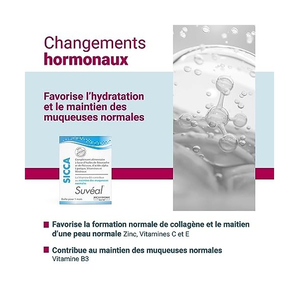 Densmore - SUVEAL Sicca - Complément Alimentaire Hydratation et Souplesse de la peau et des muqueuses - Vitamine C, Oméga 3, 