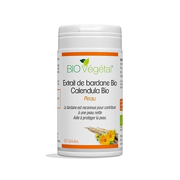 Bardane Bio et Calendula Bio Extrait - Complément Alimentaire pour la Peau - Naturel et Végétal - 60 gélules de Bardane et Ca