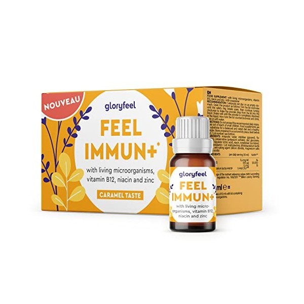 Feel Immun+, Vitamines en Liquide avec Probiotiques Flore Intestinale, Zinc, Vitamine B12 500μg et Niacine, pour le Système I