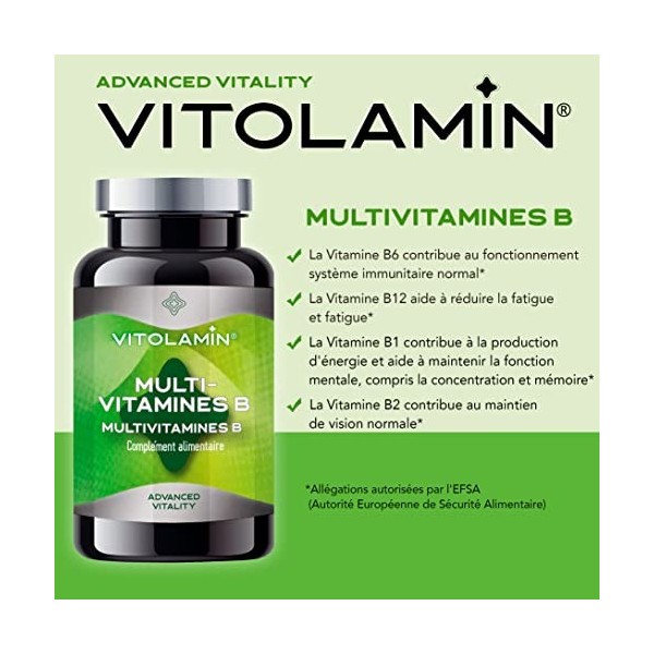 MULTIVITAMINES B - VITOLAMIN® 180 Comprimés Végétariens - Supplément multivitaminé pour hommes et femmes sélectionnés avec so