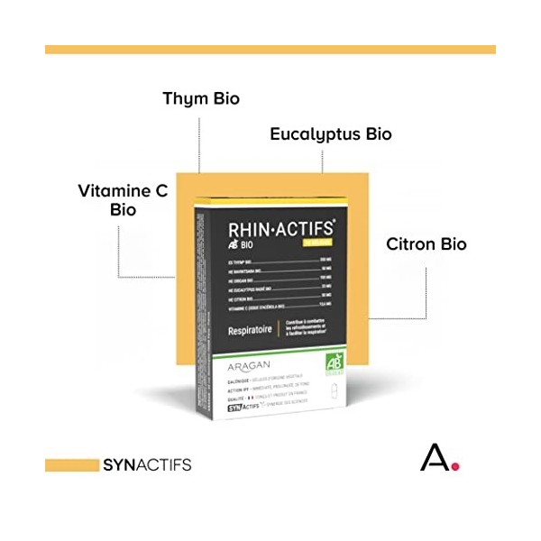 ARAGAN - Synactifs - Rhinactifs Bio - Complément Alimentaire Respiration - Thym, Huiles Essentielles Ravintsara et Eucalyptus