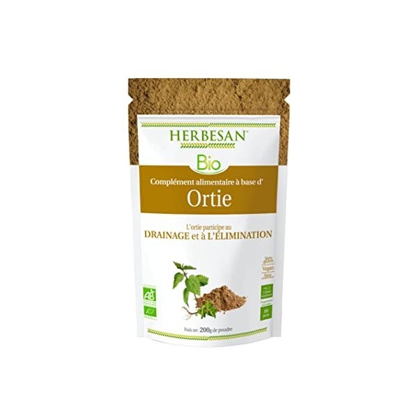 HERBESAN® - ORTIE BIO - SUPERFOOD - Articulations, Beauté de la peau, Détox - Sachet papier - Conditionné en France - 200g de