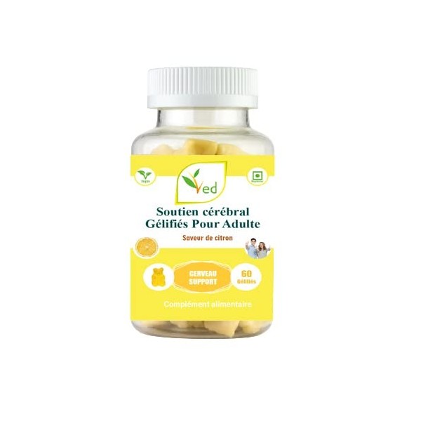 Ved Brain Support Gummies pour adultes. BSA Chews Saveur de citron, Oméga 3-6-9 et DHA non filtrés crus, Supplément végétalie