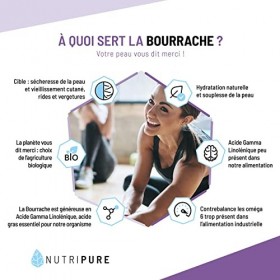 NUTRIPURE | Huile de bourrache BIO | Hydratation naturelle et souplesse de la peau | Huile vierge extraite à froid | Riche en