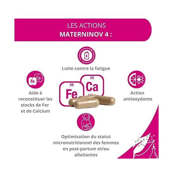 MATERNINOV 4 – COMPLÉMENT ALIMENTAIRE APRES GROSSESSE et/ou ALLAITEMENT – Solution aux Carences d’après Grossesse – Diminue F