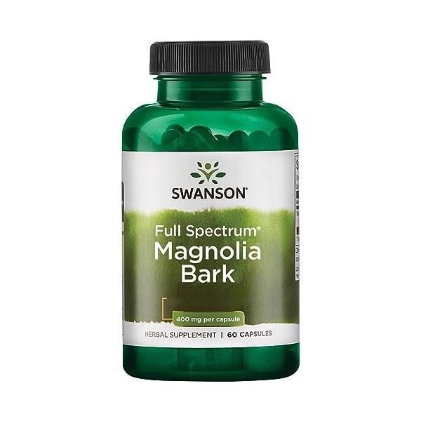 Swanson, Full Spectrum Magnolia Bark Écorce de Magnolia , 400mg, 60 Capsules, Hautement Dosé, Testé en Laboratoire, Sans Soj