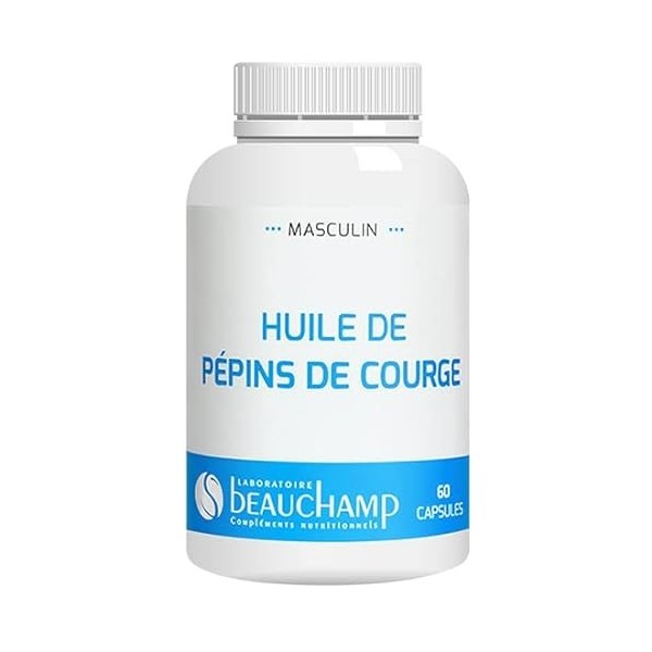 Laboratoire Beauchamp - Complément alimentaire HUILE DE PÉPINS DE COURGE - 60 capsules - Bon fonctionnement de la prostate - 