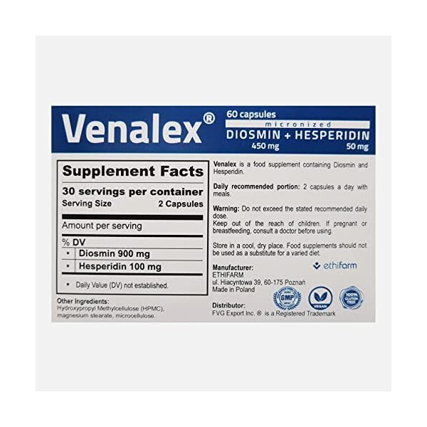 Venalex®500- Diosmine 450 et Hesperidine 50- Circulation, Hémorroïdes, Varices, Jambes Lourdes, Capilaries- Vegan, Sans Glute