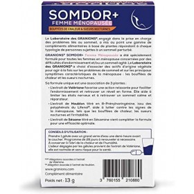 GRANIONS SOMDOR+ FEMME MÉNOPAUSÉE, Bouffées de chaleur & sueurs nocturnes, Changement Hormonal, Valériane, Lifenol* Extrait 